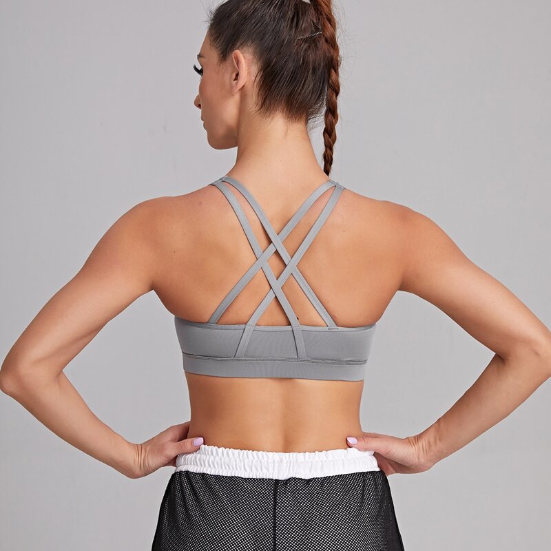 

Minimizes Bounce Criss Cross Back Sports Bra - High Support, Grey