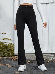 SHEIN Frenchy Quần Nút màu trơn Thanh lịch - màu đen - Xem 4