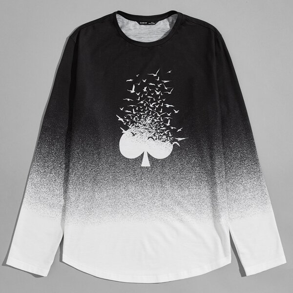 

Men Graphic Print Ombre Tee, Black and white