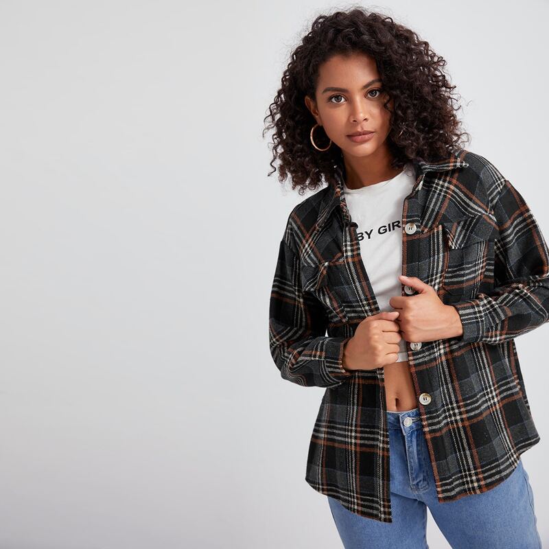 

Flap Pocket Plaid Overshirt, Multicolor