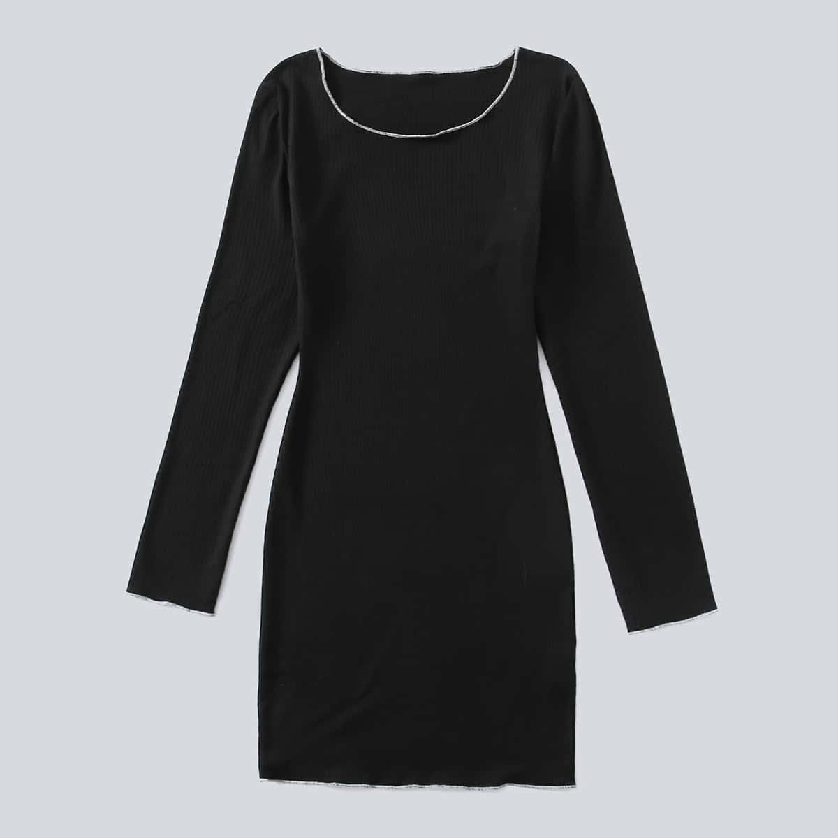 Ribbed Bodycon Dress, Black