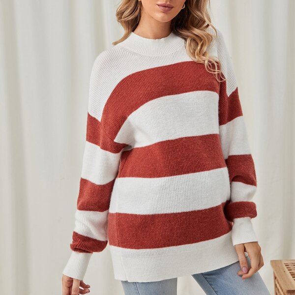 

Maternity Drop Shoulder Two Tone Sweater, Red and white