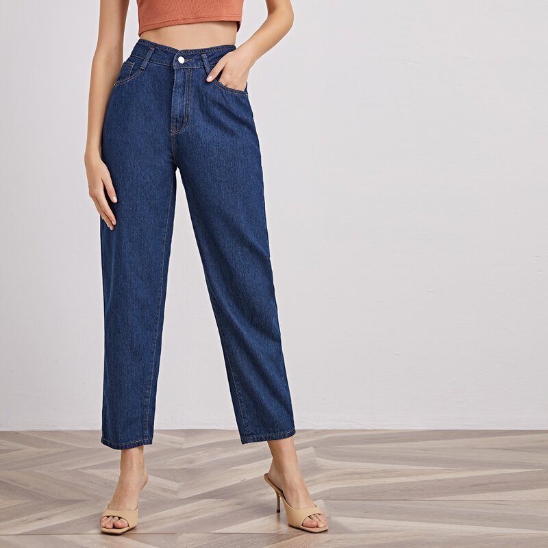 

High Waist Slant Pocket Mom Jeans, Dark wash