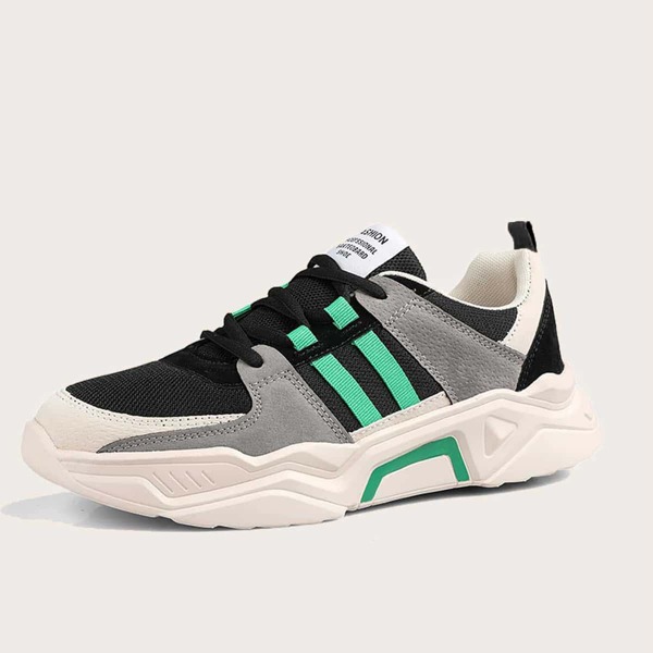 

Men Color Block Lace-up Front Chunky Sneakers, Black