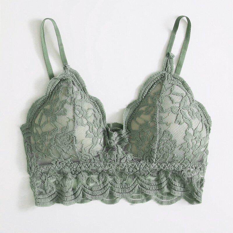 

Scallop Floral Lace Bralette, Green