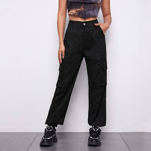 

Flap Pocket Patched Side Pants, Black
