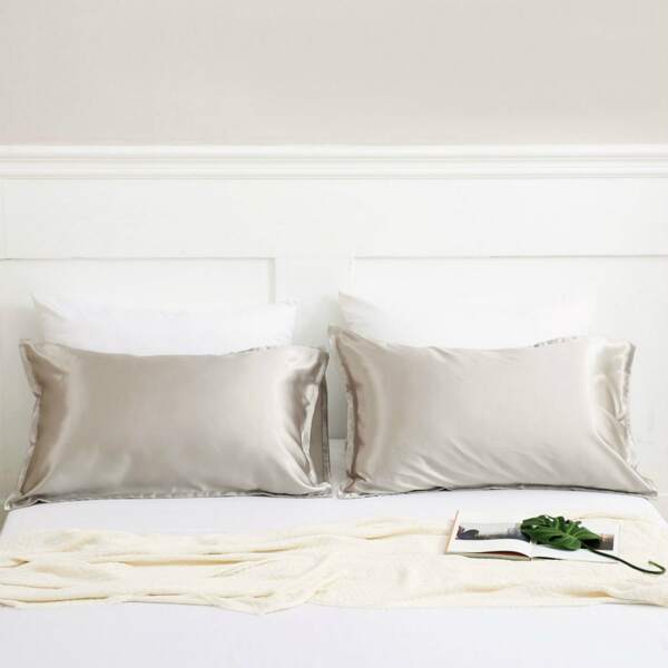 

2pcs Solid Satin Pillowcase Without Filler, Grey