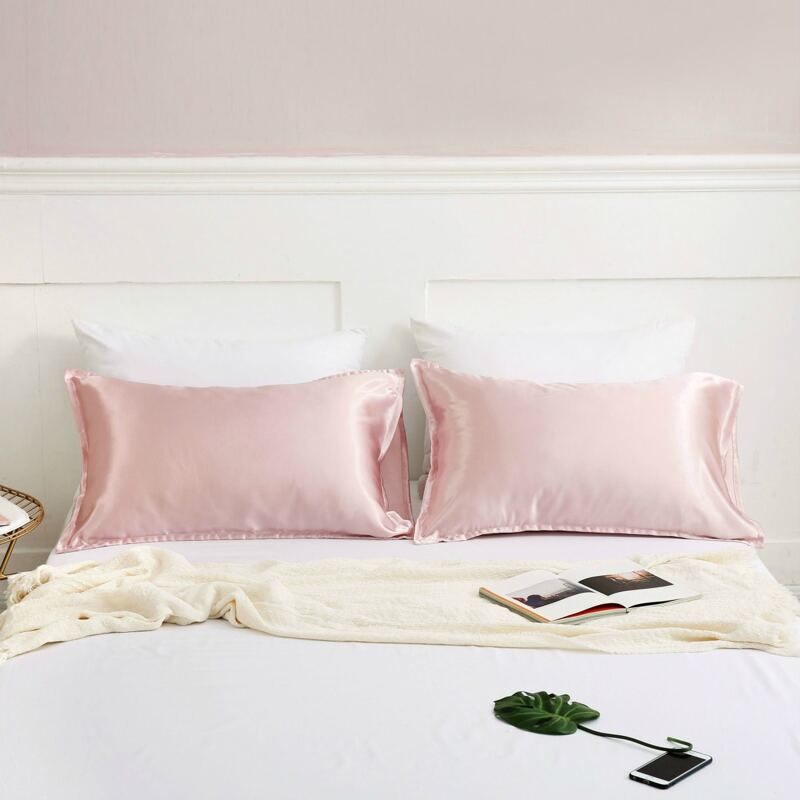 

2pcs Solid Satin Pillowcase Without Filler, Pink