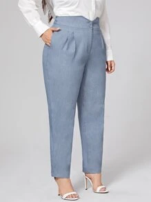 Mulvari 大碼折疊百褶素色褲子