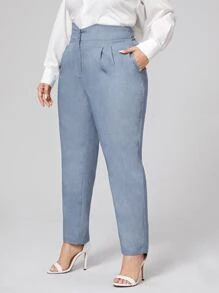 Mulvari 大碼折疊百褶素色褲子