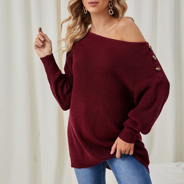 

Maternity Off Shoulder Rib-knit Sweater, Maroon