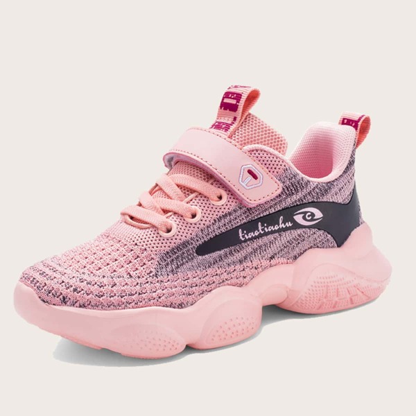 

Girls Velcro Strap Knit Chunky Sneakers, Pink