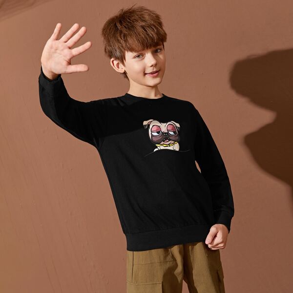 

Boys Cartoon Graphic Pullover, Black
