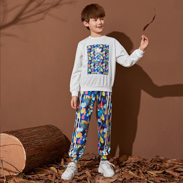 

Boys Letter and Graphic Print Pullover & Sweatpants Set, Multicolor