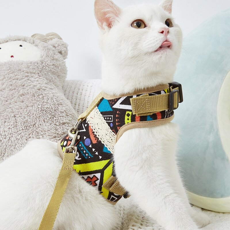 

1pc Geometric Pattern Cat Harness & 1pc Cat Leash, Multicolor