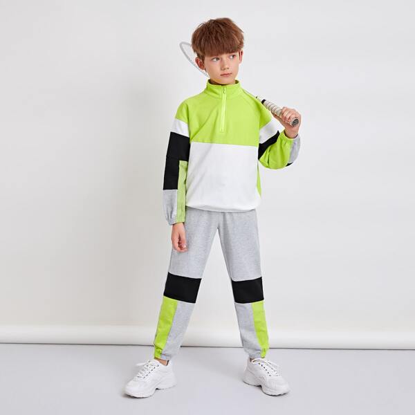 

Boys Zip Half Placket Colorblock Sweatshirt & Sweatpants Set, Multicolor