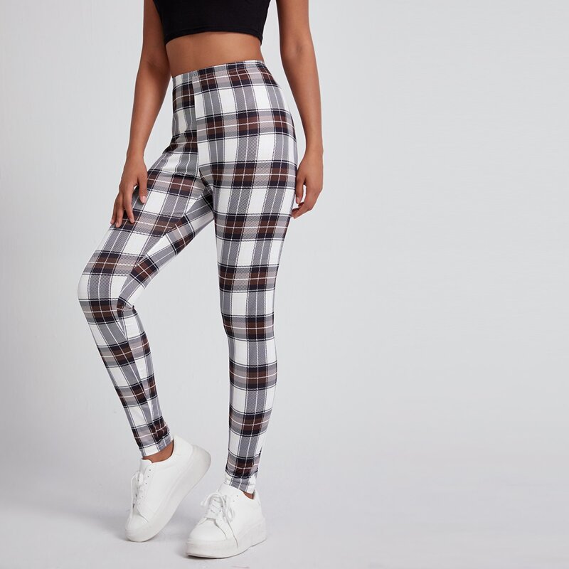 

Plaid High Waist Leggings, Multicolor