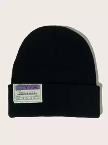 1 件男女通用字母刺绣针织帽，适合日常休闲秋季装 - 黑色 - 查看 1