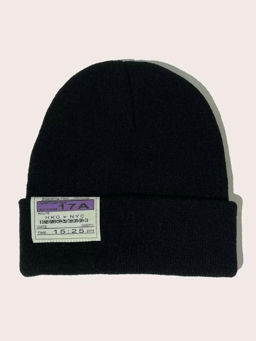 1 件男女通用字母刺绣针织帽，适合日常休闲秋季装 - 黑色 - 查看 1