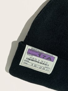 1 件男女通用字母刺绣针织帽，适合日常休闲秋季装 - 黑色 - 查看 3