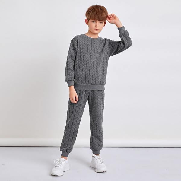 

Boys Cable Knit Pullover & Sweatpants Set, Dark grey