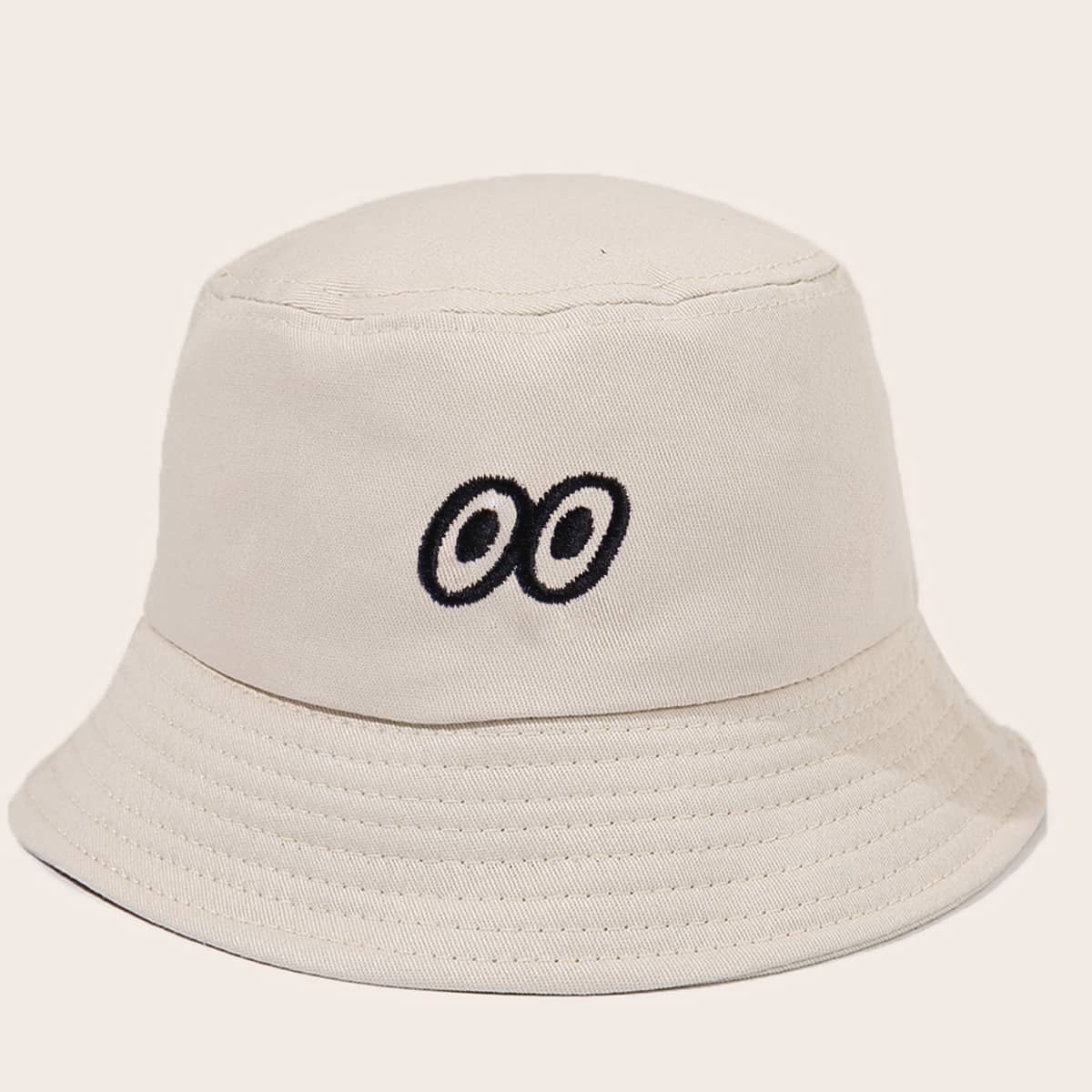 

Eyes Embroidery Bucket Hat, Beige