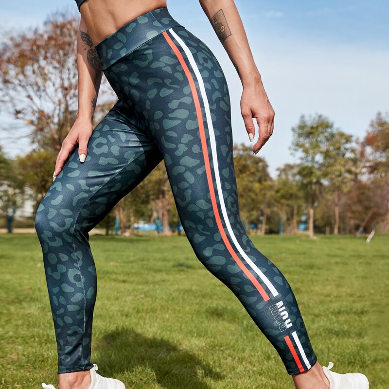 

Absorbs Sweat Breathable Side Stripe Sports Leggings, Dark green