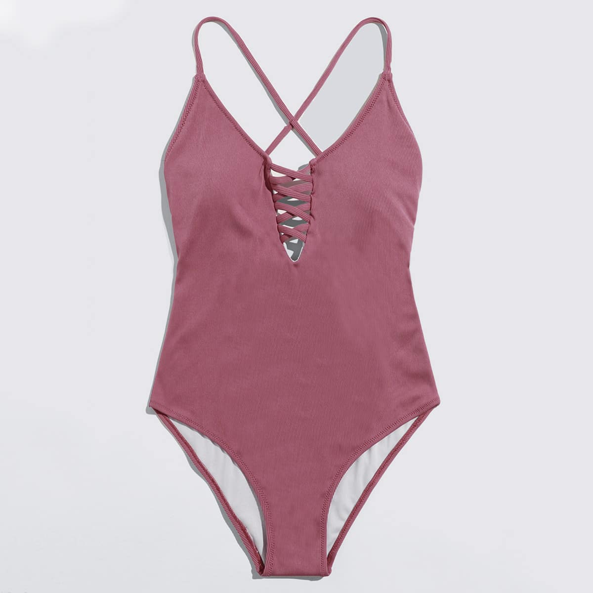 

Lace-up Back Cami One Piece Swimsuit, Mauve purple