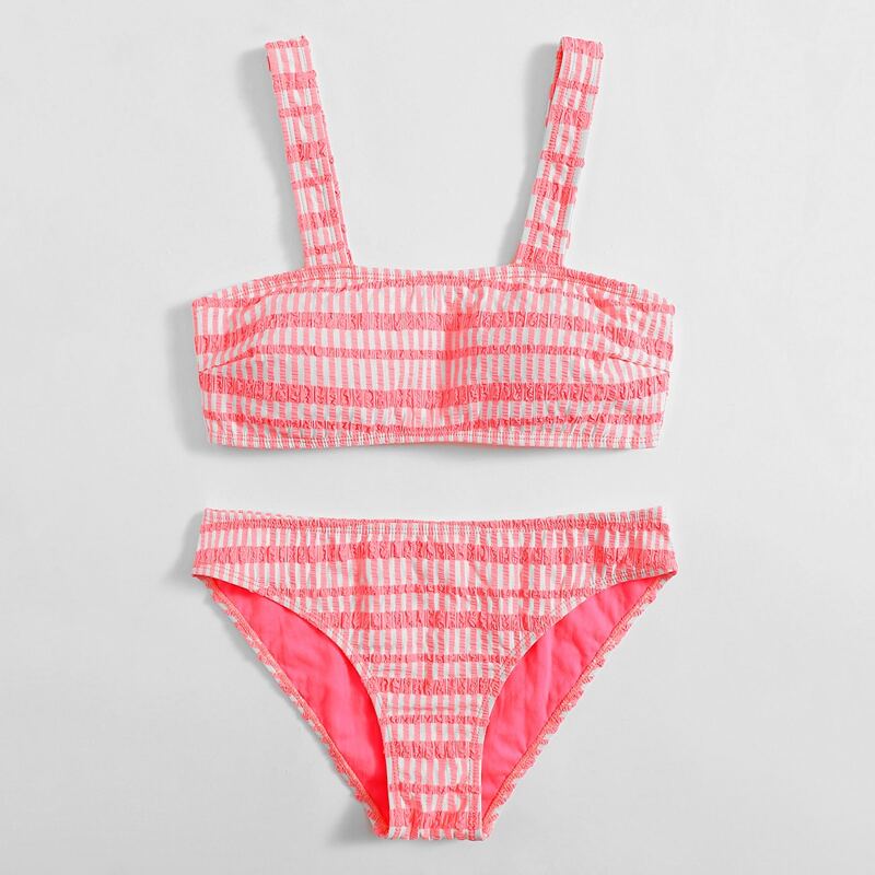 

Stripe Smocked Detail Bikini Swimsuit, Multicolor