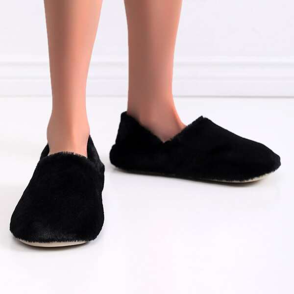 

Minimalist Fluffy Slip On Slippers, Black