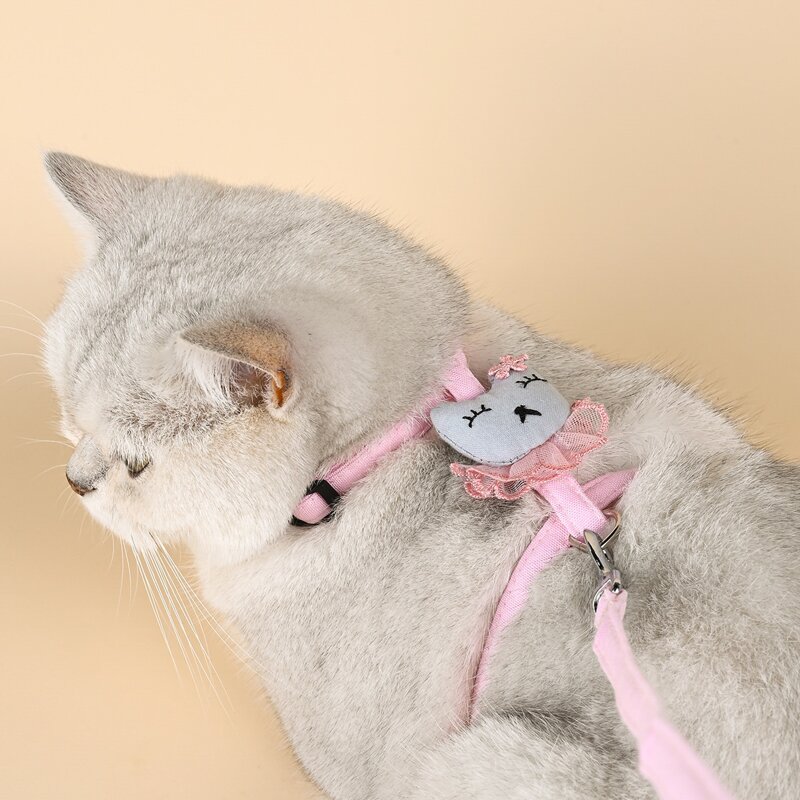 

1pc Cartoon Design Cat Harness & 1pc Cat Leash, Pink