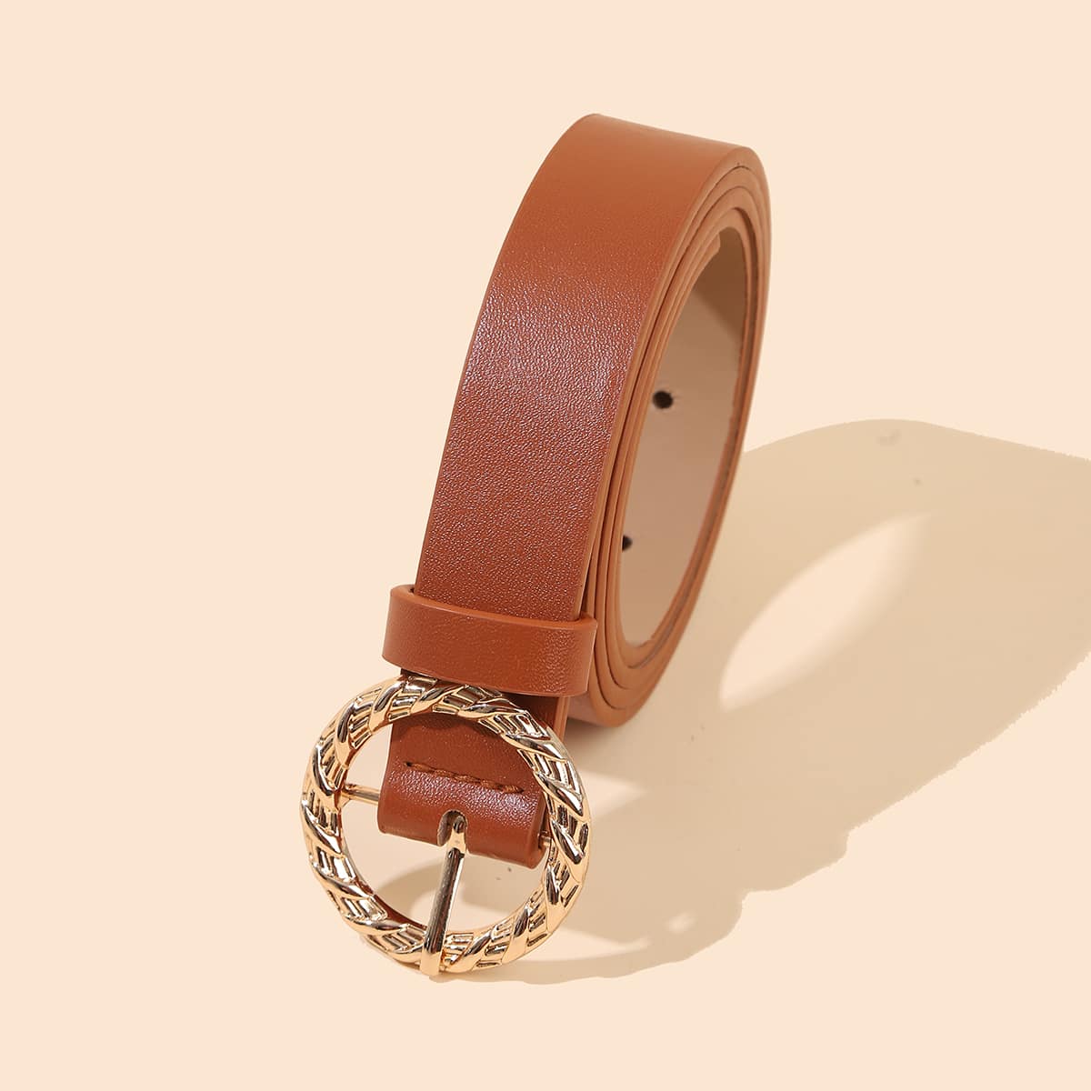 

Textured Ring Buckle Belt, Brown