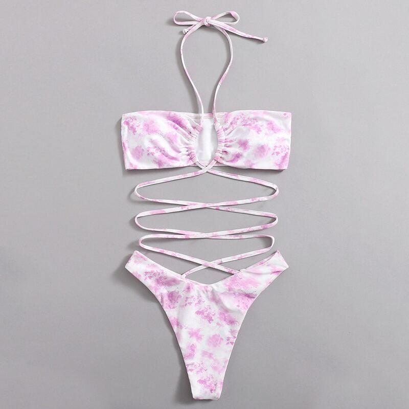 

Tie Dye Crisscross Halter One Piece Swimsuit, Multicolor