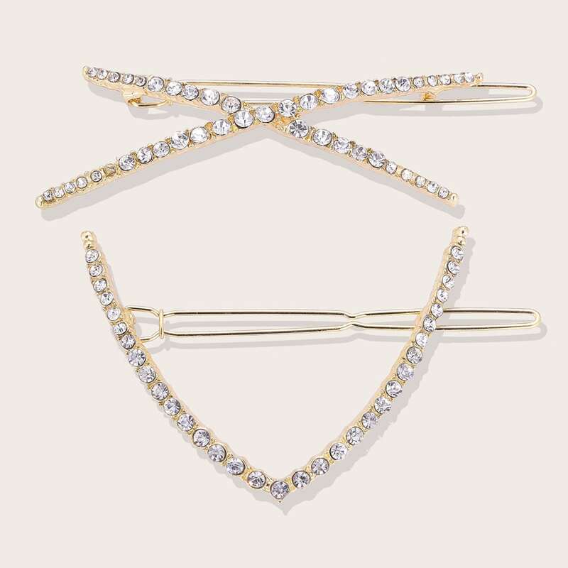 

2pcs Rhinestone Hair Clip, Gold