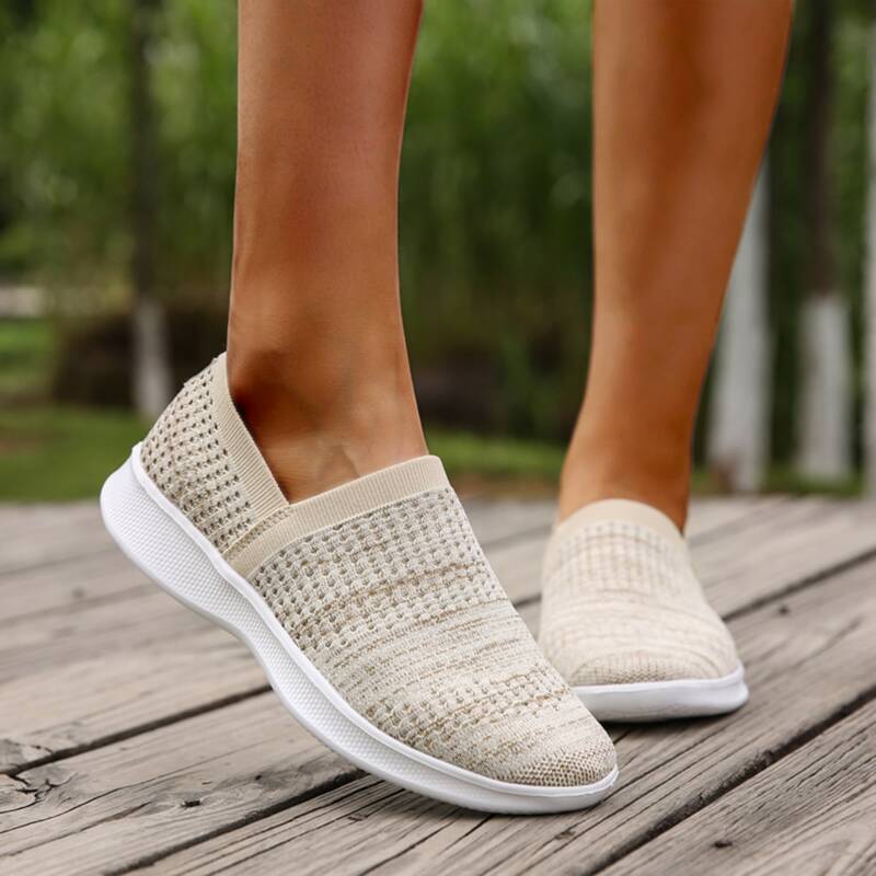

Wide Fit Slip On Knit Sneakers, Beige