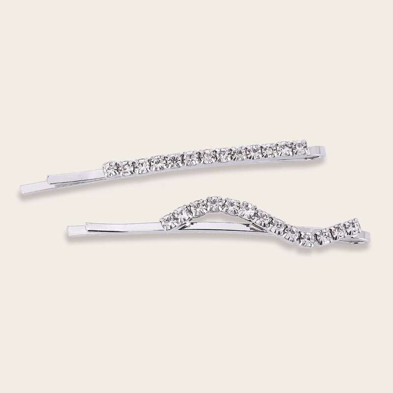 

2pcs Rhinestone Hair Clip, Silver