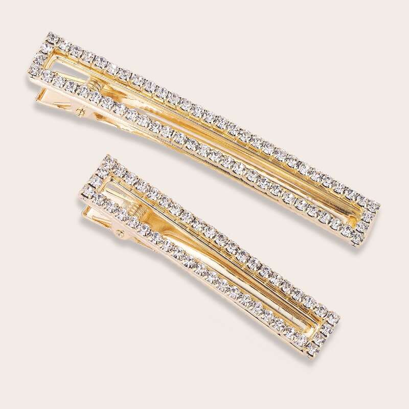 

2pcs Rhinestone Hair Clip, Gold