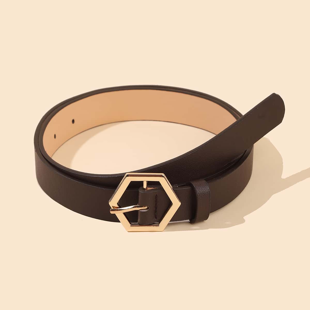 

Hexagon Buckle Belt, Chocolate brown