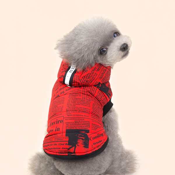 

Letter Graphic Dog Hooded Jacket, Red