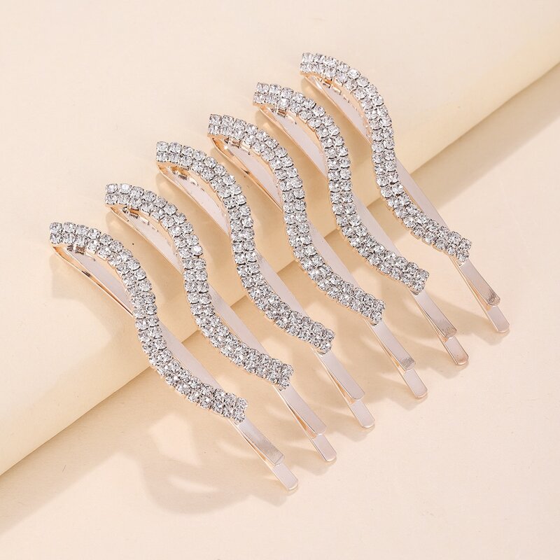 

6pcs Rhinestone Hair Clip, Silver