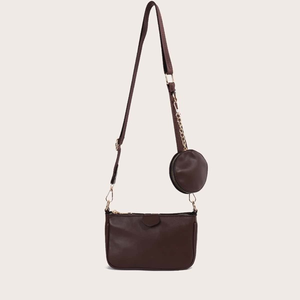 

Minimalist Shoulder Bag With Coin Case, Brown
