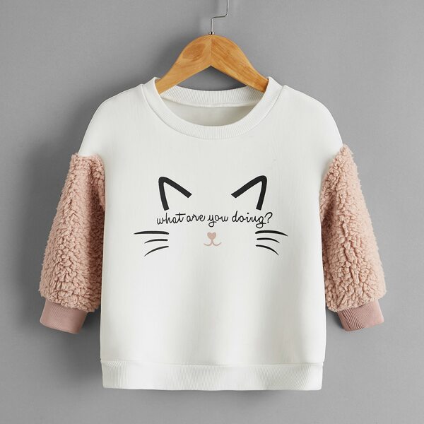 

Toddler Girls Cartoon And Slogan Graphic Sweatshirt, White