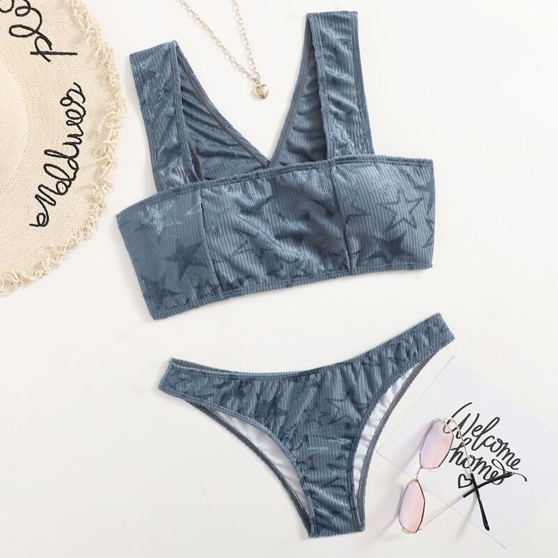 

Star Print Bikini Swimsuit, Dusty blue