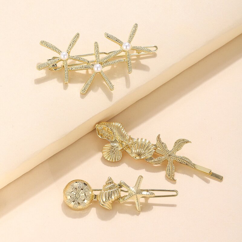 

3pcs Starfish Hair Clip, Gold
