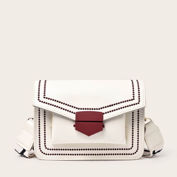 

Embroidery Detail Flap Crossbody Bag, White