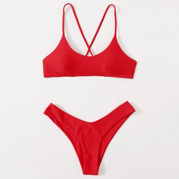 

Tie Back High Cut Bikini Swimsuit, Red