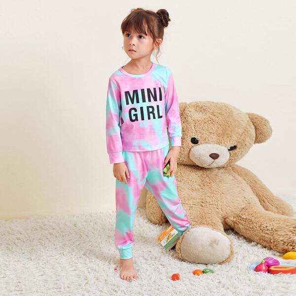 

Toddler Girls Letter & Tie Dye Print PJ Set, Multicolor