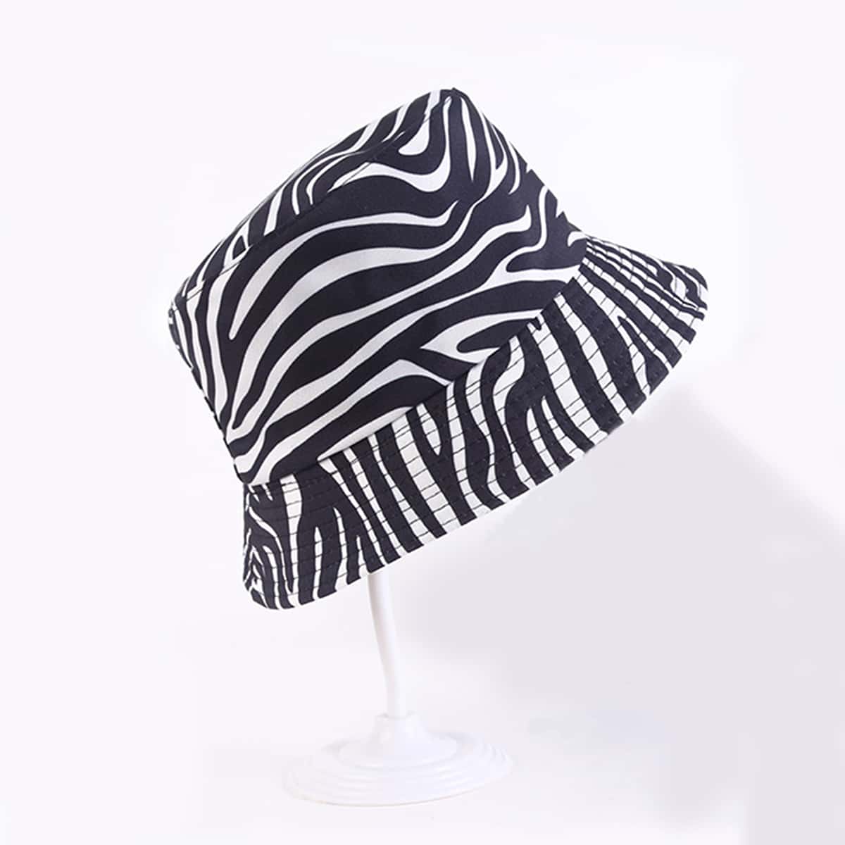 

Zebra Striped Bucket Hat, Black and white