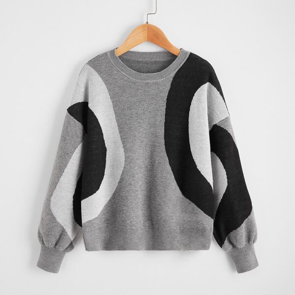 

Girls Drop Shoulder Graphic Pattern Sweater, Multicolor