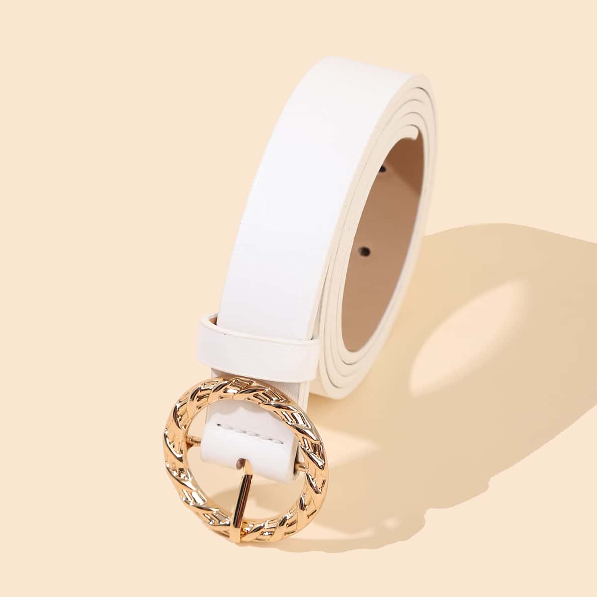 

Textured Ring Buckle Belt, White